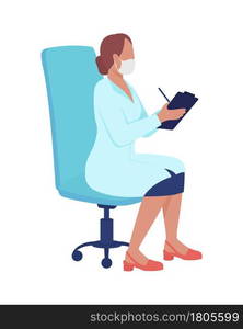 Medical professional in office chair semi flat color vector character. Full body person on white. Hospital appointment isolated modern cartoon style illustration for graphic design and animation. Medical professional in office chair semi flat color vector character