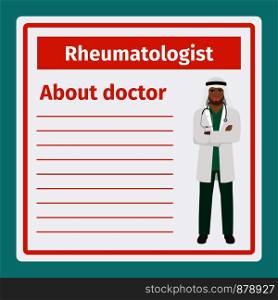 Medical professional notes about rheumatologist template. Vector illustration. Medical notes about rheumatologist