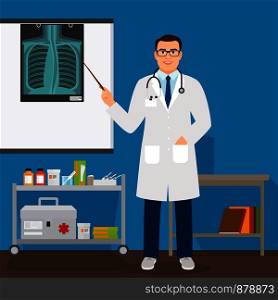 Medical professor checking lungs x-ray film vector illustration. Medical professor checking lungs x-ray film