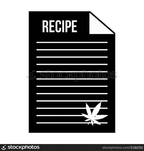 Medical recipe with hemp leaf icon in black simple style isolated on white background. Medical recipe with hemp leaf icon