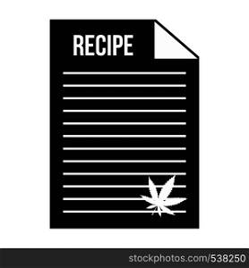 Medical recipe with hemp leaf icon in black simple style isolated on white background. Medical recipe with hemp leaf icon