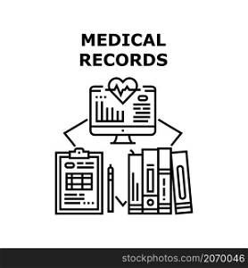 Medical record patient. Clinic health. Doctor data computer. File report. Care hospital. Medicine electronic document vector concept black illustration. Medical records icon vector illustration