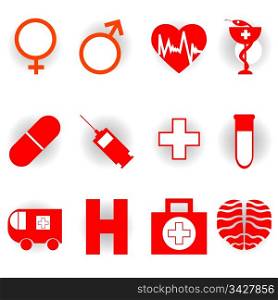 medical red icons collection isolated on white