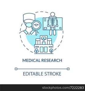 Medical research blue concept icon. Arthritis clinic services abstract idea thin line illustration. Doctor checkup and examination. Diagnosis. Vector isolated outline color drawing. Editable stroke. Medical research blue concept icon