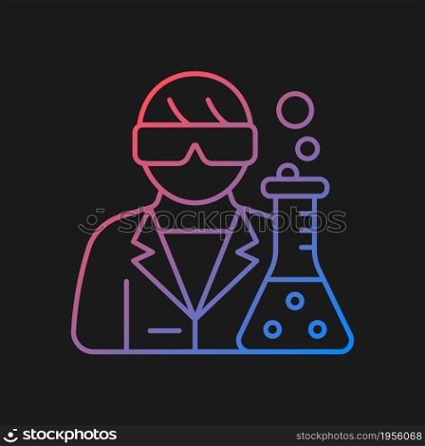 Medical researcher gradient vector icon for dark theme. Biomedical scientist. Develop methods for treating disease. Thin line color symbol. Modern style pictogram. Vector isolated outline drawing. Medical researcher gradient vector icon for dark theme