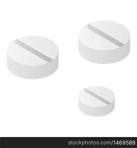 Medical round pills icon. Isometric of medical round pills vector icon for web design isolated on white background. Medical round pills icon, isometric style