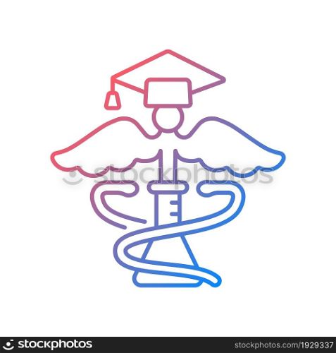 Medical school for research gradient linear vector icon. Science, lab research. Advance human health. Pharmacy program. Thin line color symbol. Modern style pictogram. Vector isolated outline drawing. Medical school for research gradient linear vector icon