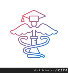 Medical school for research gradient linear vector icon. Science, lab research. Advance human health. Pharmacy program. Thin line color symbol. Modern style pictogram. Vector isolated outline drawing. Medical school for research gradient linear vector icon