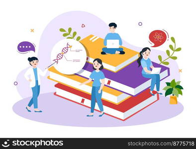 Medical School with Students Listening to Doctor Lecture and Learning Science in Classroom in Flat Cartoon Hand Drawn Template Illustration