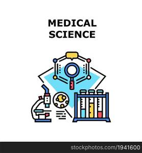 Medical Science Vector Icon Concept. Medical Science Equipment For Developing, Discovery Vaccine And Pharmaceutical Pills, Chemistry Experiment And Pharmacy Testing Color Illustration. Medical Science Vector Concept Color Illustration