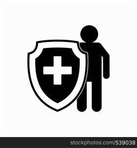 Medical shield and human icon in simple style on a white background. Medical shield and human icon, simple style
