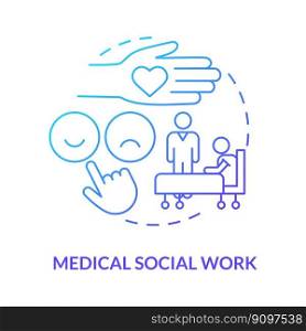 Medical social work blue gradient concept icon. Skilled service provider. Home health care service abstract idea thin line illustration. Isolated outline drawing. Myriad Pro-Bold font used. Medical social work blue gradient concept icon