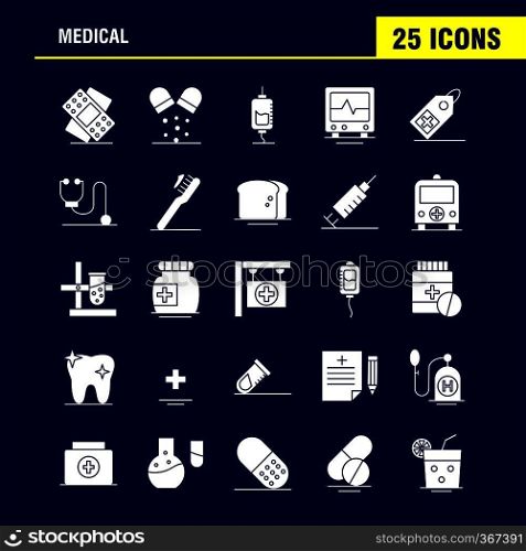 Medical  Solid Glyph Icons Set For Infographics, Mobile UX/UI Kit And Print Design. Include  Slim, Shape, Body, Fitness, Apple, Fruit, Food, Meal, Collection Modern Infographic Logo and Pictogram. - Vector