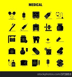 Medical Solid Glyph Icons Set For Infographics, Mobile UX/UI Kit And Print Design. Include: Slim, Shape, Body, Fitness, Apple, Fruit, Food, Meal, Collection Modern Infographic Logo and Pictogram. - Vector