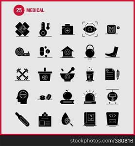 Medical Solid Glyph Icons Set For Infographics, Mobile UX/UI Kit And Print Design. Include: Test Tube, Science, Medical, Lab, Globe, Medical, Map Collection Modern Infographic Logo and Pictogram. - Vector