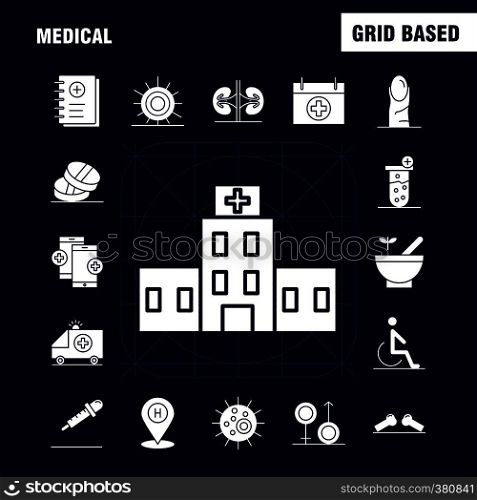 Medical Solid Glyph Icons Set For Infographics, Mobile UX/UI Kit And Print Design. Include: Bandage, Plaster, Medical, Health, Care, Thermometer, Heat, Temp, Collection Modern Infographic Logo and Pictogram. - Vector