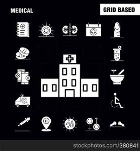 Medical Solid Glyph Icons Set For Infographics, Mobile UX/UI Kit And Print Design. Include: Bandage, Plaster, Medical, Health, Care, Thermometer, Heat, Temp, Collection Modern Infographic Logo and Pictogram. - Vector