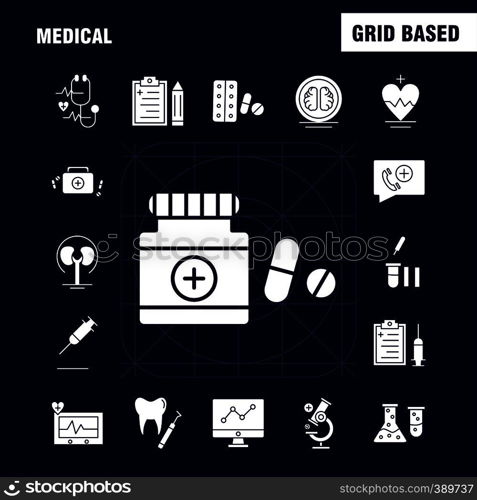 Medical Solid Glyph Icons Set For Infographics, Mobile UX/UI Kit And Print Design. Include: File, Document, Letter, Health, Test Tube, Medical, Science, Collection Modern Infographic Logo and Pictogram. - Vector