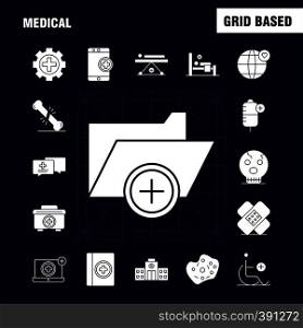 Medical Solid Glyph Icons Set For Infographics, Mobile UX/UI Kit And Print Design. Include: Dna, Test, Medical, Lab, Medical, Building, Hospital, Plus, Eps 10 - Vector