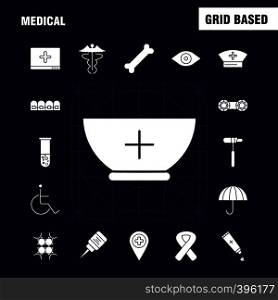 Medical Solid Glyph Icons Set For Infographics, Mobile UX/UI Kit And Print Design. Include: Dna, Science, Medical, Lab, First Aid Box, Medical, Eps 10 - Vector