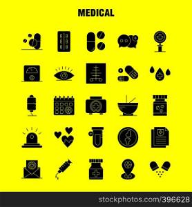 Medical Solid Glyph Icons Set For Infographics, Mobile UX/UI Kit And Print Design. Include: Medical, Medicine, Hospital, Healthcare, Medical, Tube, Lab, Plus, Eps 10 - Vector