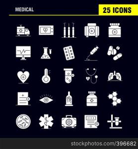 Medical Solid Glyph Icons Set For Infographics, Mobile UX/UI Kit And Print Design. Include: Ambulance, Medical, Healthcare, Hospital, Heart, Medical, Scanner, Statistic, Eps 10 - Vector