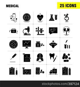 Medical Solid Glyph Icons Set For Infographics, Mobile UX/UI Kit And Print Design. Include: File, Document, Letter, Health, Test Tube, Medical, Science, Collection Modern Infographic Logo and Pictogram. - Vector