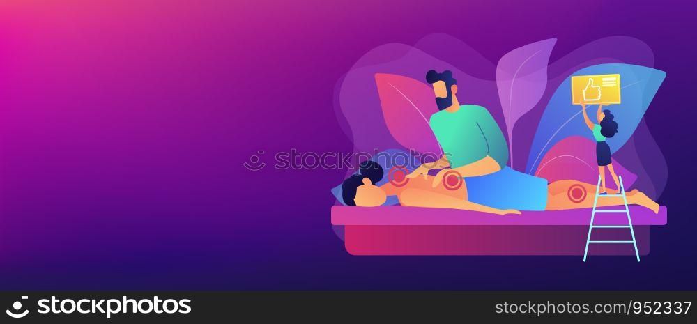 Medical spa procedure. Health care. Body pain and stress curing. Professional massage therapy, spa therapy services, treatment of body concept. Header or footer banner template with copy space.. Professional massage therapy concept banner header