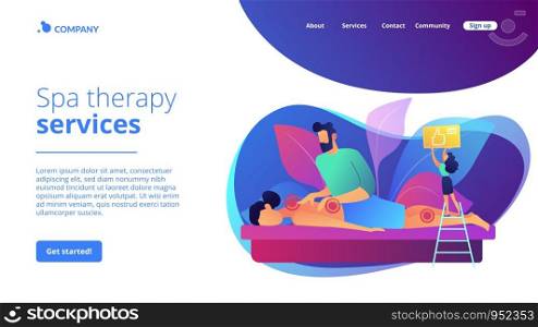 Medical spa procedure. Health care. Body pain and stress curing. Professional massage therapy, spa therapy services, treatment of body concept. Website homepage landing web page template.. Professional massage therapy concept landing page