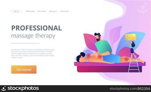 Medical spa procedure. Health care. Body pain and stress curing. Professional massage therapy, spa therapy services, treatment of body concept. Website homepage landing web page template.. Professional massage therapy concept landing page