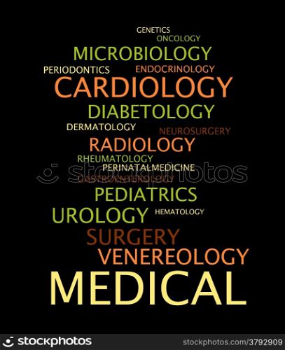 Medical specialization in the form of a cloud of words. Vector illustration