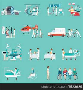 Medical Staff And Patients Different character in hospital, clinic, people cartoon character isolated on background, health care conceptual vector illustration.