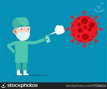Medical Staff. Doctors with fighting virus cells. Pandemic COVID-19