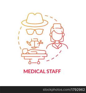 Medical staff red concept icon. Backstreet surgeons abstract idea thin line illustration. Underground organ transplantation. Health harm. Medial negligence. Vector isolated outline color drawing. Medical staff red concept icon