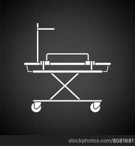 Medical stretcher icon. Black background with white. Vector illustration.