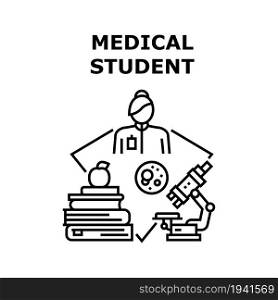 Medical Student Vector Icon Concept. Medical Student Studying In Medicine University And Learning Science. Researching Analysis With Microscope Laboratory Equipment Black Illustration. Medical Student Vector Concept Color Illustration