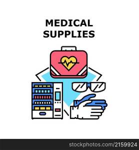 Medical supplies pharmacy medicine. health hospital equipment. doctor supplies. emergency treatment vector concept color illustration. Medical supplies icon vector illustration