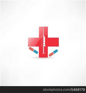 Medical syringe and red cross
