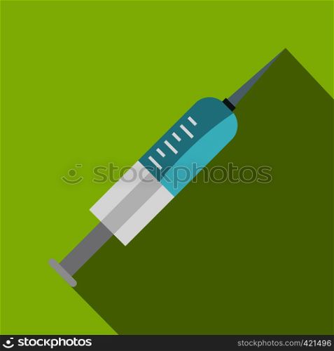 Medical syringe icon. Flat illustration of medical syringe vector icon for web isolated on lime background. Medical syringe icon, flat style