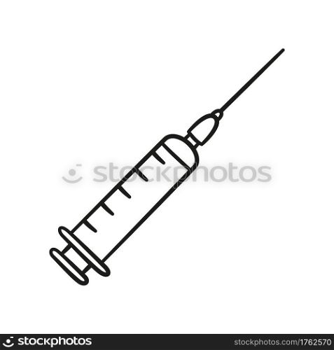 Medical syringe icon in doodle style. Hand drawn syringe. Isolated vector illustration on white background. Medical syringe icon in doodle style. Hand drawn syringe. Isolated vector illustration