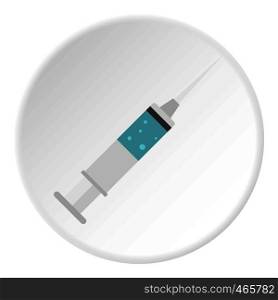 Medical syringe icon in flat circle isolated on white background vector illustration for web. Medical syringe icon circle