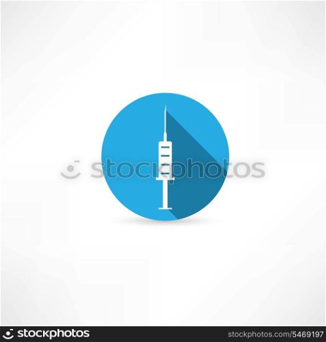 Medical syringe in the blue circle