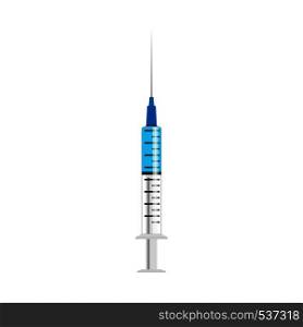 Medical syringe tool instrument illness sign. Injection vaccine vector flat icon immunization