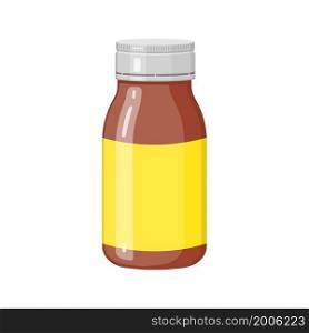 Medical syrup in bottle isolated on white background. Liquid medicine for sore throat, cold, flu and other respiratory tract infection. Vector cartoon illustration.. Medical syrup in bottle isolated on white background. Liquid medicine for sore throat, cold, flu and other respiratory tract infection. Vector cartoon illustration