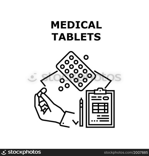 Medical tablets pill. white vitamin. capsule drug. round medicine. pharmacy medicament medical tablets vector concept black illustration. Medical tablets icon vector illustration