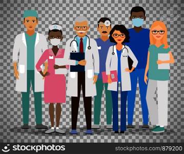 Medical team. Group of hospital workers vector illustration isolated on transparent background. Medical team on transparent background