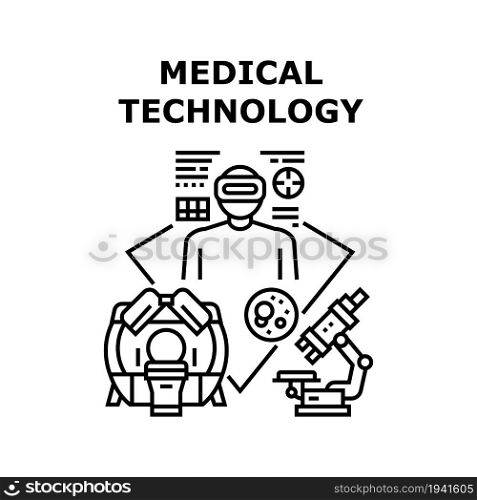 Medical Technology Vector Icon Concept. Mri And Microscope Medical Technology For Examining And Diagnostic Patient Health. Hospital Modern Electronic Exam Equipment Black Illustration. Medical Technology Concept Black Illustration