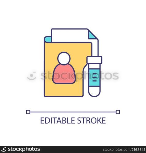 Medical test result RGB color icon. Healthcare service. Patient medical records. Confidential data. Isolated vector illustration. Simple filled line drawing. Editable stroke. Arial font used. Medical test result RGB color icon
