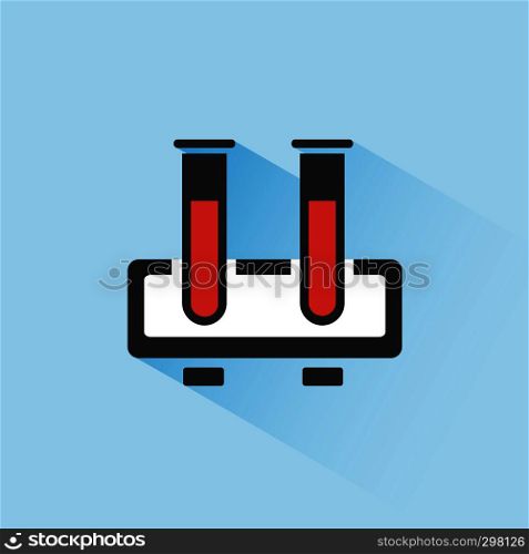 Medical test tubes icon with blood on a blue background. Vector illustration