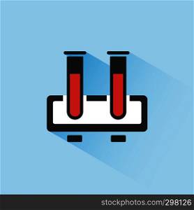 Medical test tubes icon with blood on a blue background. Vector illustration